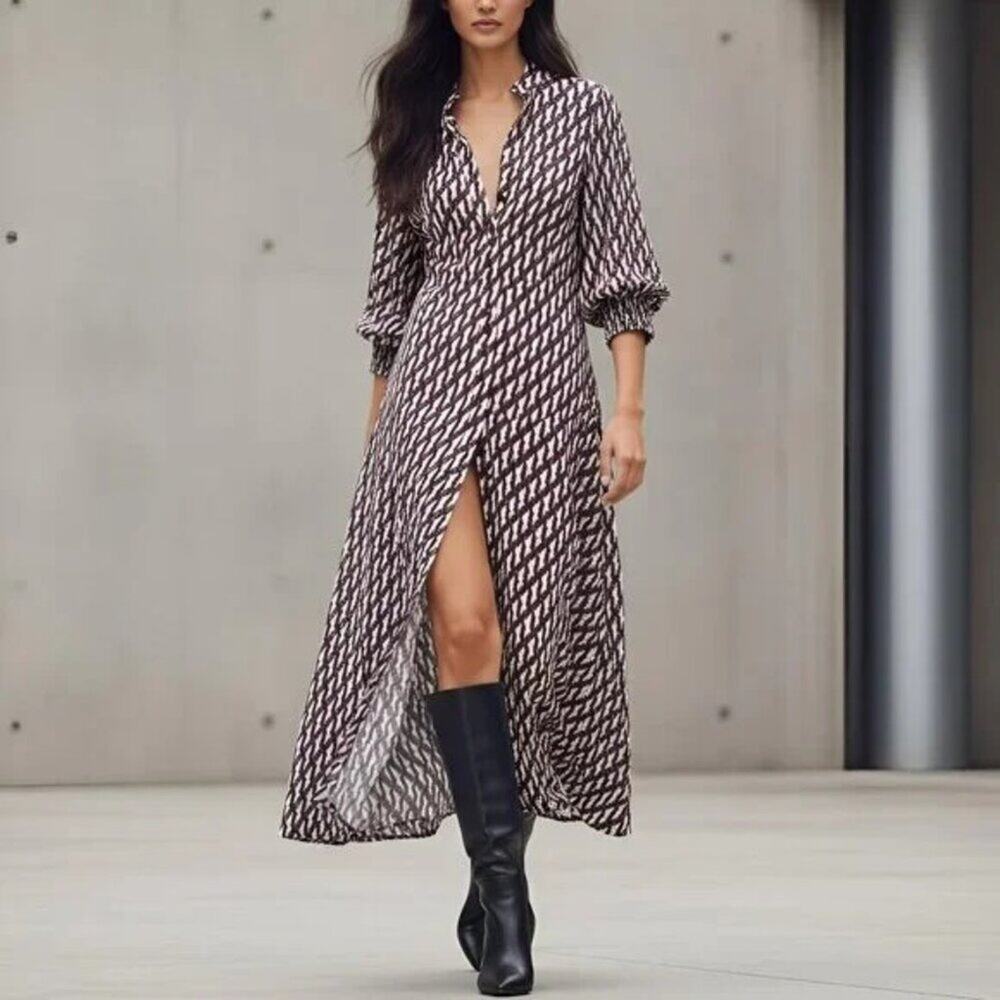 Zara Sussy Geometric Maxi Shirtdress Multicolor XS - Picture 10 of 12